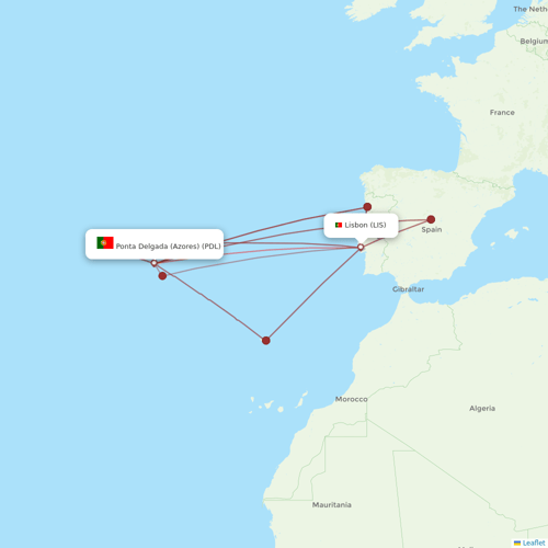 TAP Portugal flights between Lisbon and Ponta Delgada (Azores)