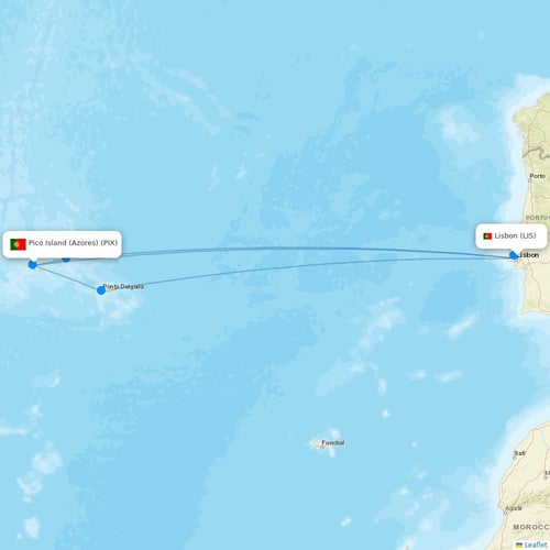 Azores Airlines flights between Lisbon and Pico Island (Azores)