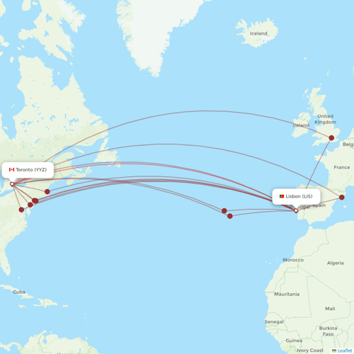 Air Transat flights between Lisbon and Toronto