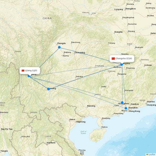 Chengdu Airlines flights between Lijiang and Changsha