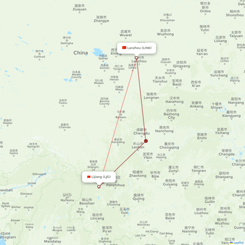 Ruili Airlines flights between Lijiang and Lanzhou