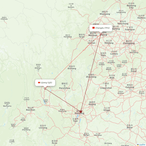 Lucky Air flights between Lijiang and Chengdu