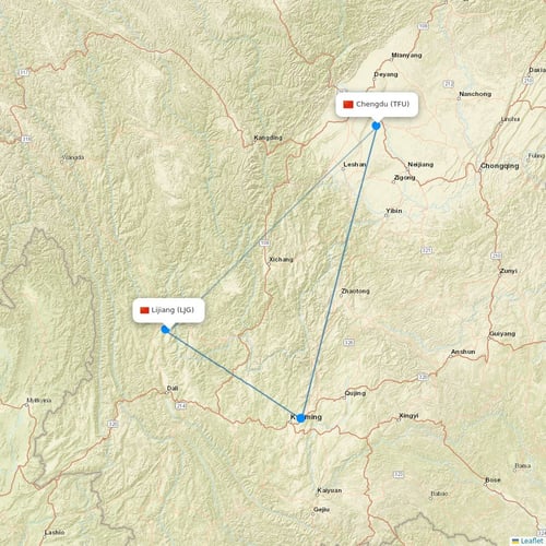 Lucky Air flights between Lijiang and Chengdu