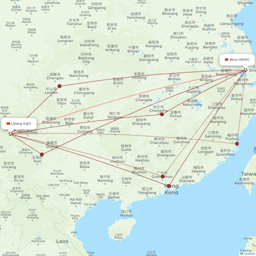 HongTu Airlines flights between Lijiang and Wuxi