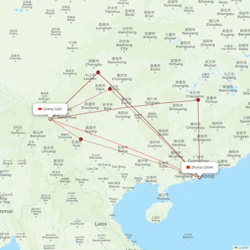 HongTu Airlines flights between Lijiang and Zhuhai