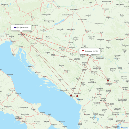 Air Serbia flights between Ljubljana and Belgrade