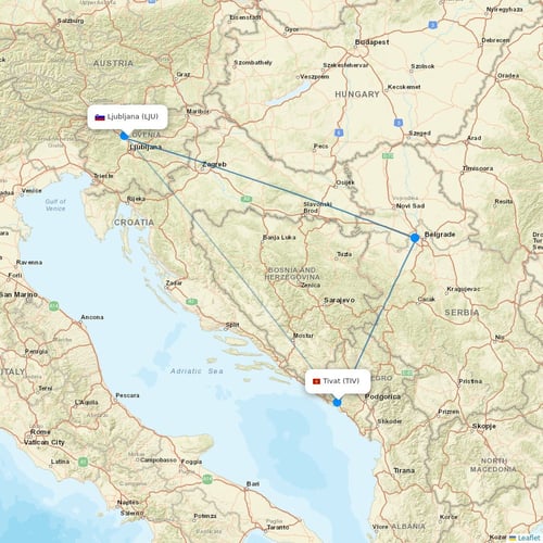Interjet flights between Ljubljana and Tivat