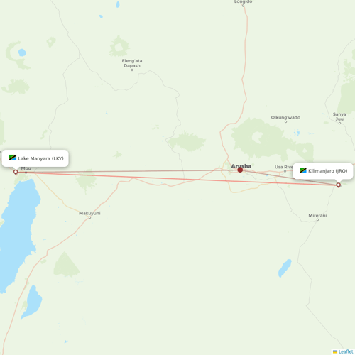 Auric Air flights between Lake Manyara and Kilimanjaro