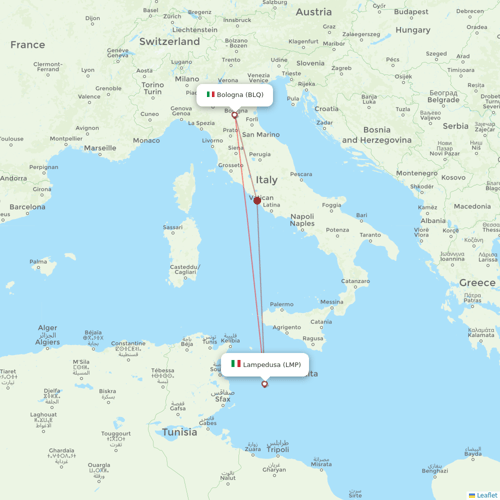 SA Express flights between Lampedusa and Bologna