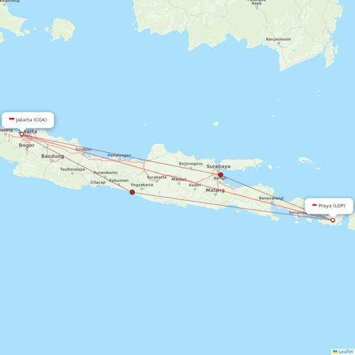 Garuda Indonesia flights between Praya and Jakarta