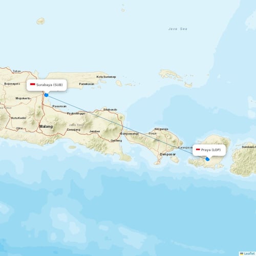Lion Air flights between Praya and Surabaya