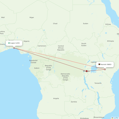 Kenya Airways flights between Lagos and Nairobi