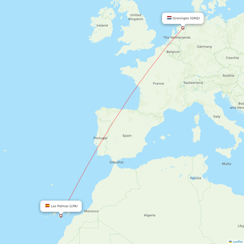 TUIfly Netherlands flights between Las Palmas and Groningen