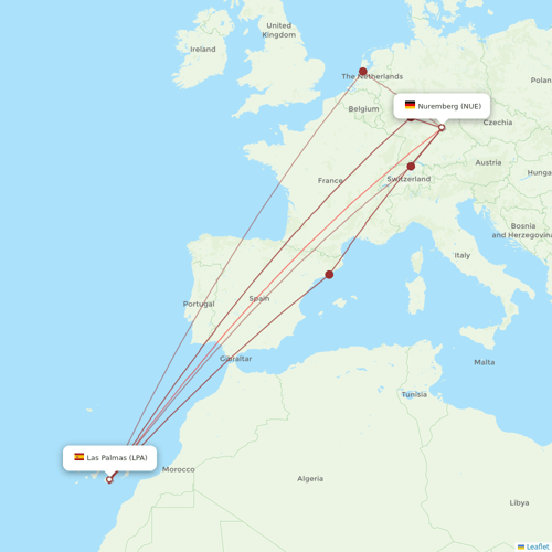 Corendon Airlines Europe flights between Las Palmas and Nuremberg