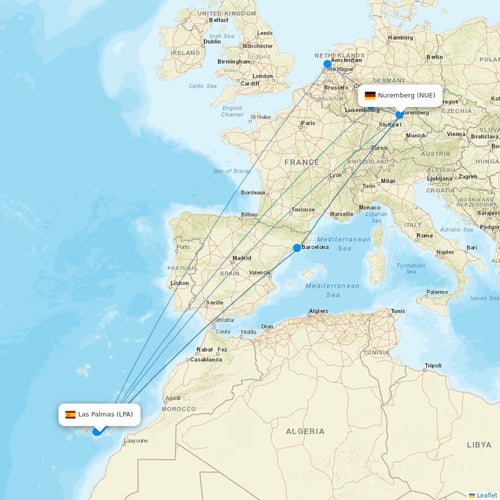 Corendon Airlines Europe flights between Las Palmas and Nuremberg