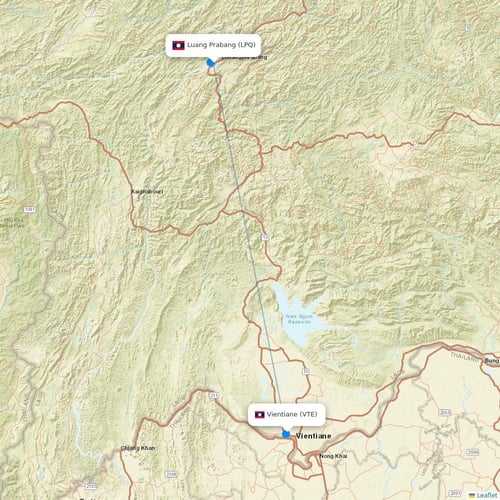 Lao Airlines flights between Luang Prabang and Vientiane