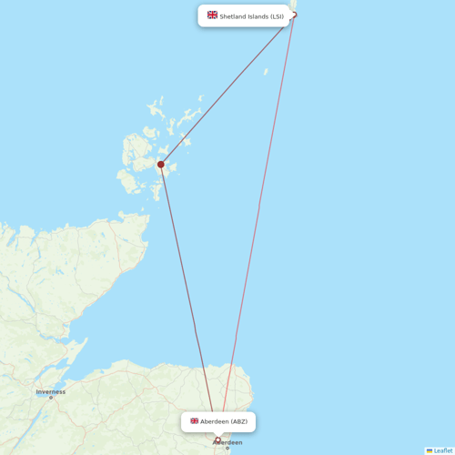 Loganair flights between Shetland Islands and Aberdeen