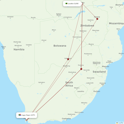 Proflight Zambia flights between Lusaka and Cape Town