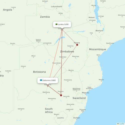 Air Botswana flights between Lusaka and Gaborone