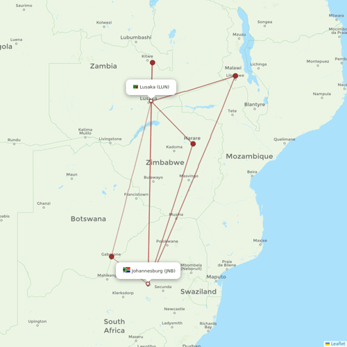 South African Airways flights between Lusaka and Johannesburg