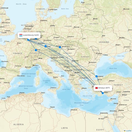 Luxair flights between Luxembourg and Antalya