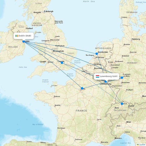 Luxair flights between Luxembourg and Dublin