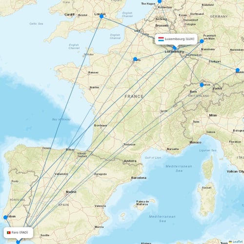 Luxair flights between Luxembourg and Faro