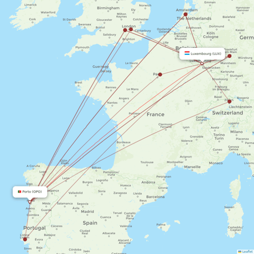 Luxair flights between Luxembourg and Porto