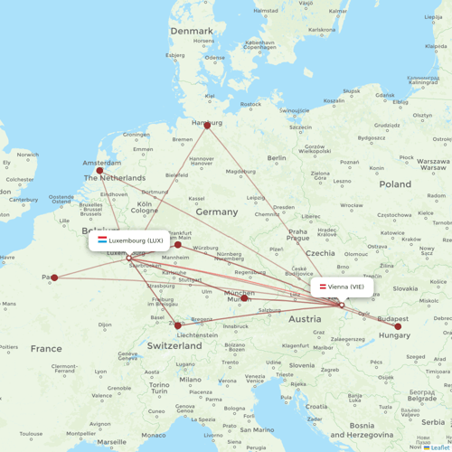 Luxair flights between Luxembourg and Vienna