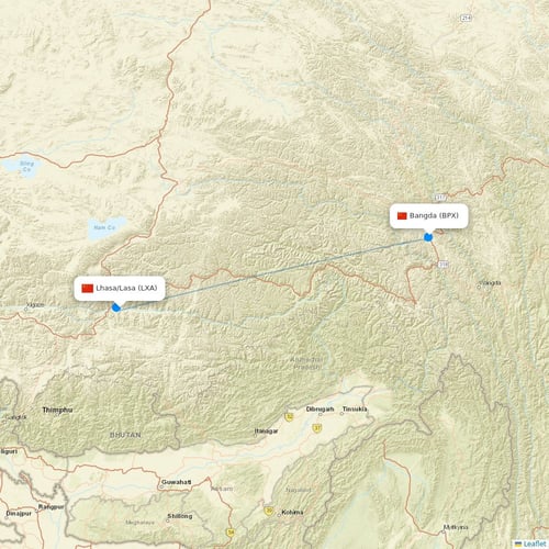 Tibet Airlines flights between Lhasa/Lasa and Bangda