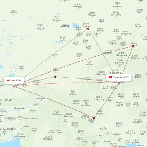 Sichuan Airlines flights between Lhasa/Lasa and Chongqing