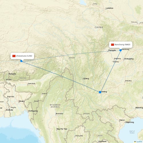 Tibet Airlines flights between Lhasa/Lasa and Nanchong