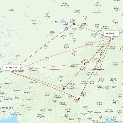 Tibet Airlines flights between Lhasa/Lasa and Xian