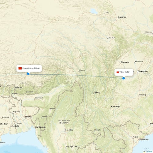 Tibet Airlines flights between Lhasa/Lasa and Yibin