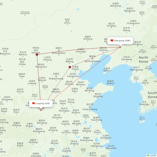 Qingdao Airlines flights between Luoyang and Shenyang