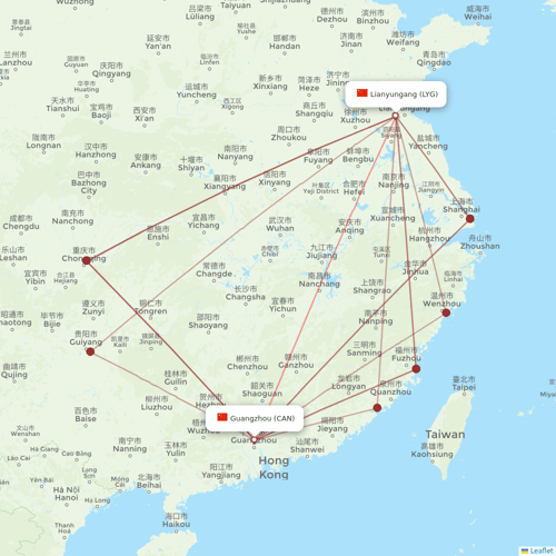 9 Air Co flights between Lianyungang and Guangzhou