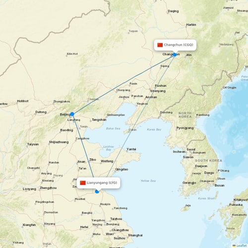 9 Air Co flights between Lianyungang and Changchun