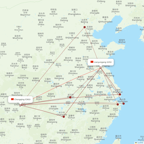 Gestair flights between Lianyungang and Chongqing
