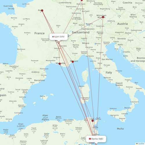 Tunisair flights between Lyon and Djerba