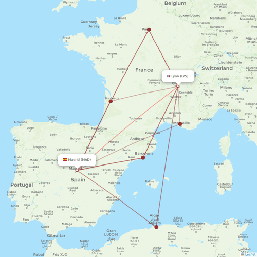 Iberia flights between Lyon and Madrid