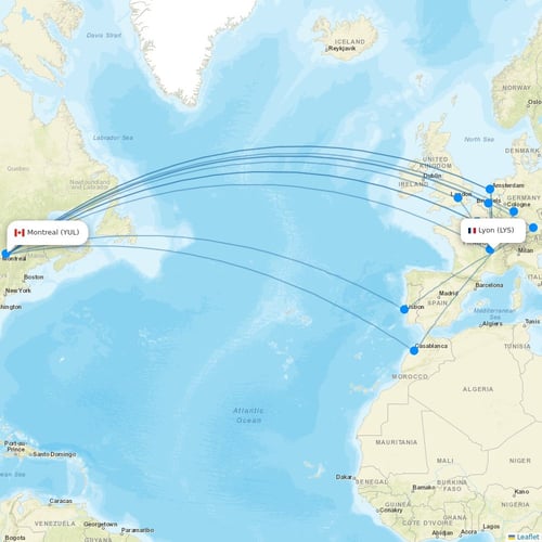 Air Transat flights between Lyon and Montreal