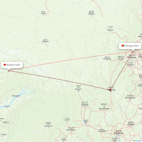 Tibet Airlines flights between Nyingchi and Chengdu