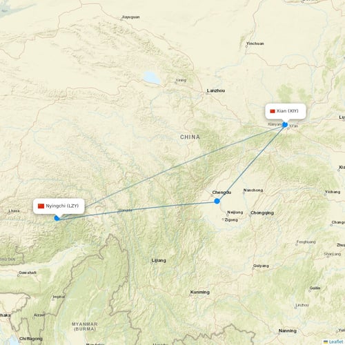 Tibet Airlines flights between Nyingchi and Xian
