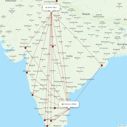 Air India flights between Chennai and Delhi