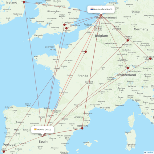 Air Europa flights between Madrid and Amsterdam