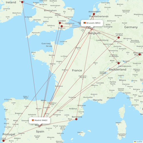 Air Europa flights between Madrid and Brussels