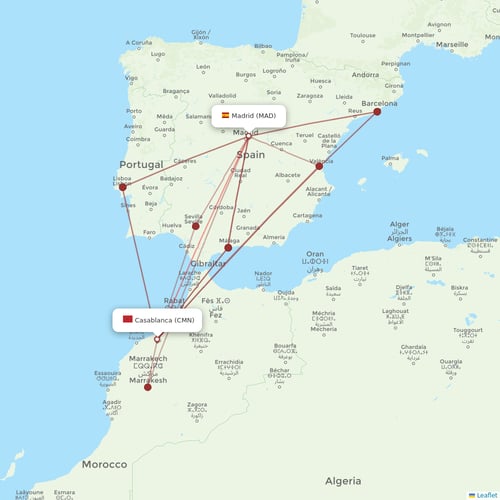 Royal Air Maroc flights between Madrid and Casablanca