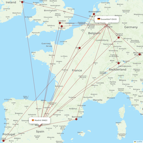 Iberia flights between Madrid and Dusseldorf