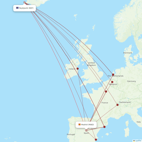 Star Air flights between Madrid and Reykjavik