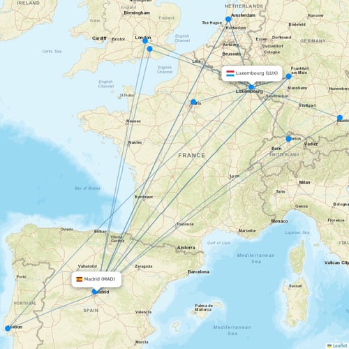 Luxair flights between Madrid and Luxembourg